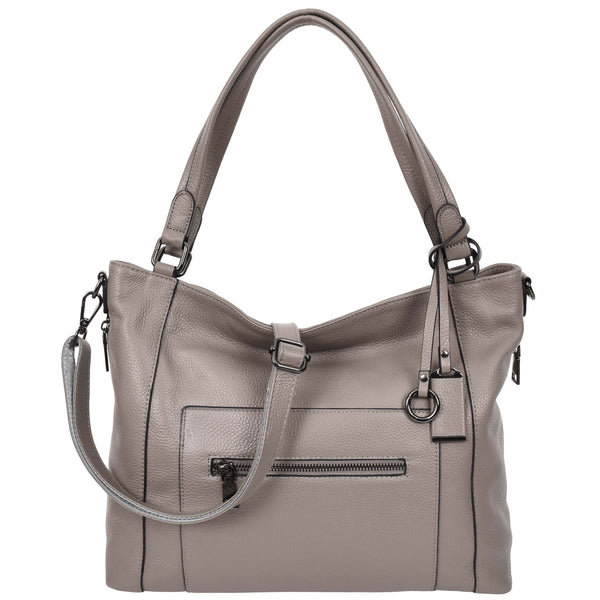 house of leather Womens Leather Tote Shoulder Handbag Evelyn Grey