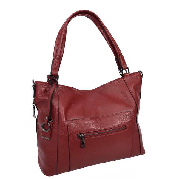 House Of Leather Womens Leather Tote Shoulder Handbag Evelyn Red
