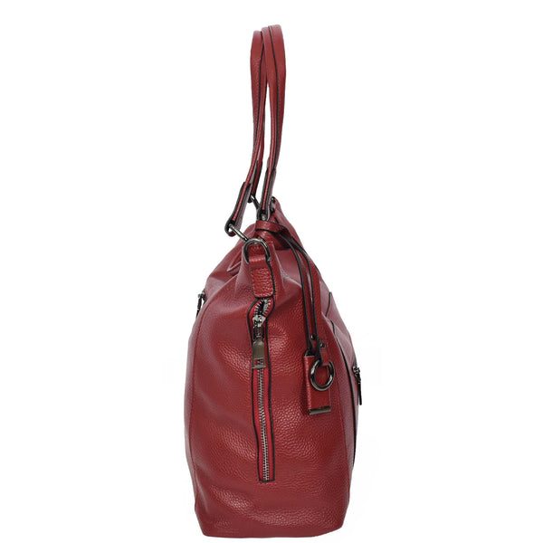 House Of Leather Womens Leather Tote Shoulder Handbag Evelyn Red