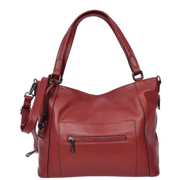 house of leather Womens Leather Tote Shoulder Handbag Evelyn Red
