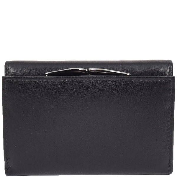 House Of Leather Womens Leather Trifold Metal Frame Purse Small Ravenna Black