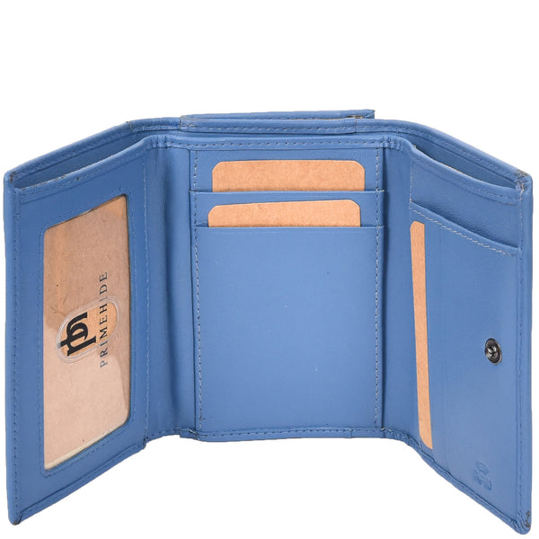 House Of Leather Womens Leather Trifold Metal Frame Purse Small Ravenna Blue