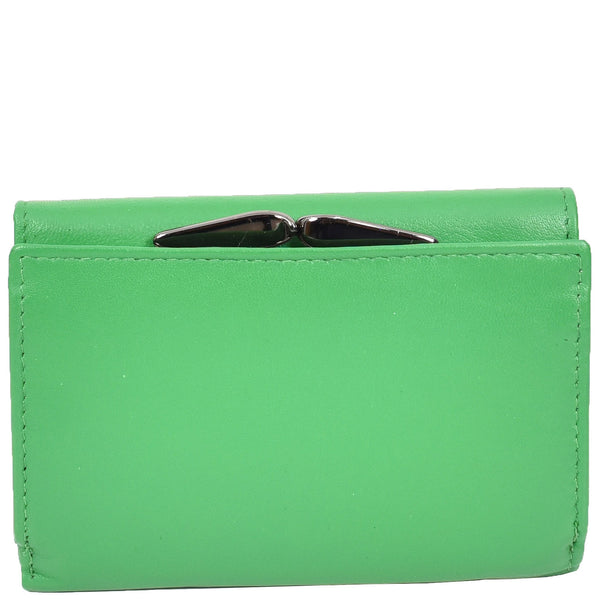 House Of Leather Womens Leather Trifold Metal Frame Purse Small Ravenna Green