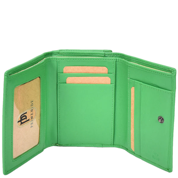 House Of Leather Womens Leather Trifold Metal Frame Purse Small Ravenna Green
