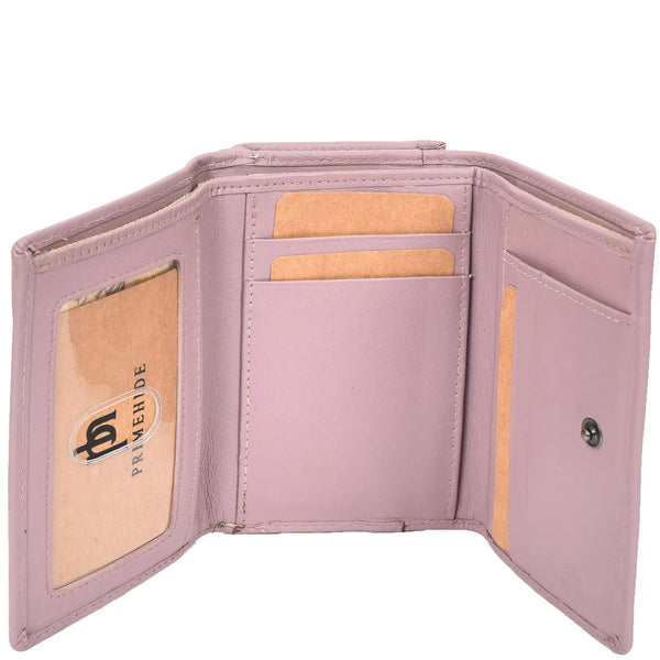 House Of Leather Womens Leather Trifold Metal Frame Purse Small Ravenna Lilac