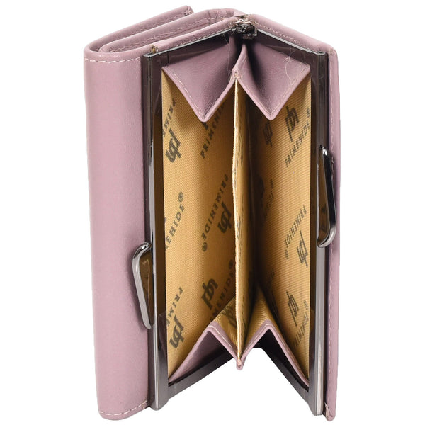 House Of Leather Womens Leather Trifold Metal Frame Purse Small Ravenna Lilac