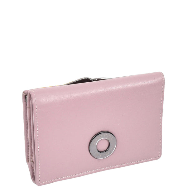 house of leather Womens Leather Trifold Metal Frame Purse Small Ravenna Lilac