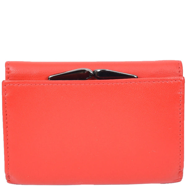 House Of Leather Womens Leather Trifold Metal Frame Purse Small Ravenna Red