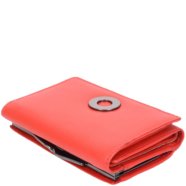 House Of Leather Womens Leather Trifold Metal Frame Purse Small Ravenna Red