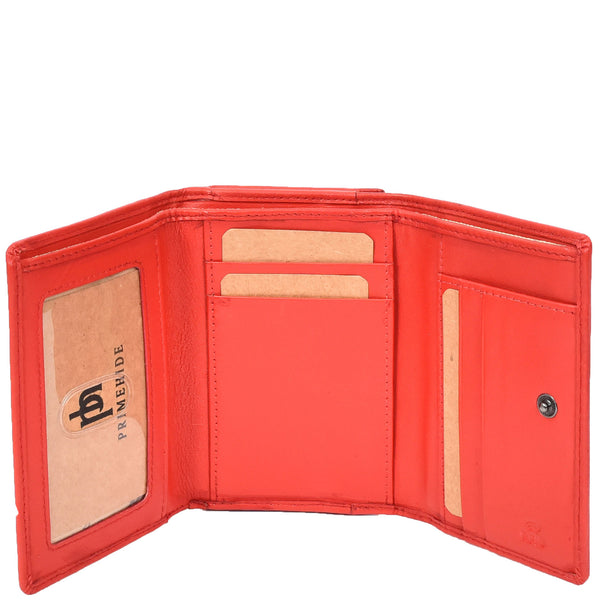 House Of Leather Womens Leather Trifold Metal Frame Purse Small Ravenna Red