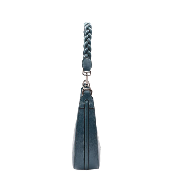 House Of Leather Womens Leather Twist Handle Strap Zip Cross Body Bag Sarah Teal