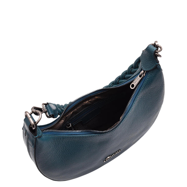 House Of Leather Womens Leather Twist Handle Strap Zip Cross Body Bag Sarah Teal