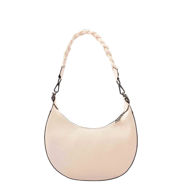 House Of Leather Womens Leather Twist Handle Strap Zip Cross Body Bag Sarah Off White