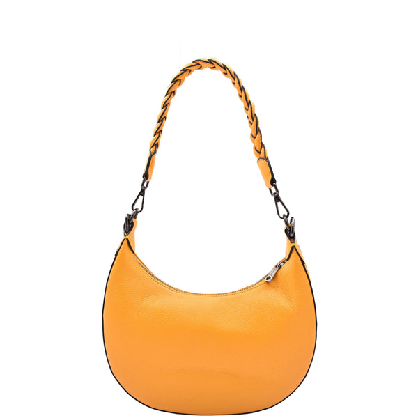 House Of Leather Womens Leather Twist Handle Strap Zip Cross Body Bag Sarah Yellow