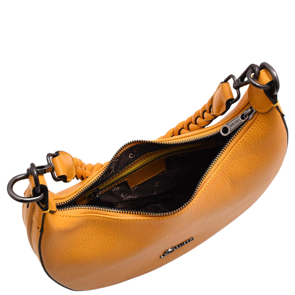 House Of Leather Womens Leather Twist Handle Strap Zip Cross Body Bag Sarah Yellow