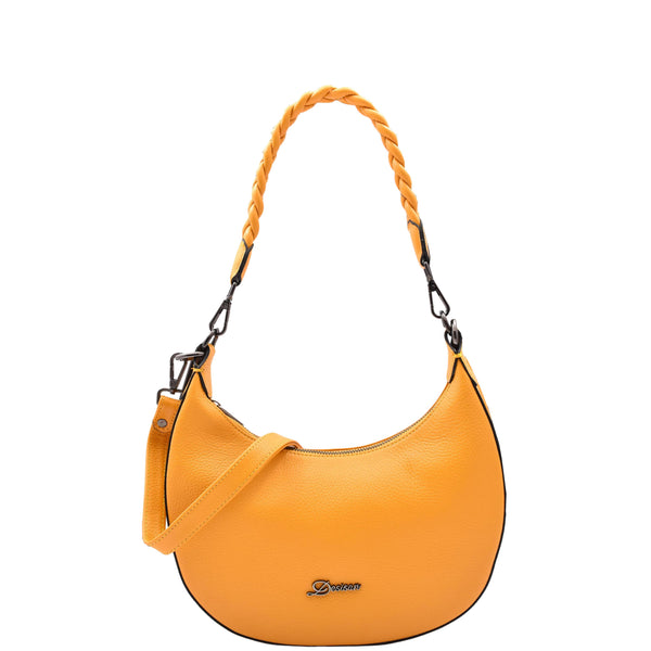 house of leather Womens Leather Twist Handle Strap Zip Cross Body Bag Sarah Yellow