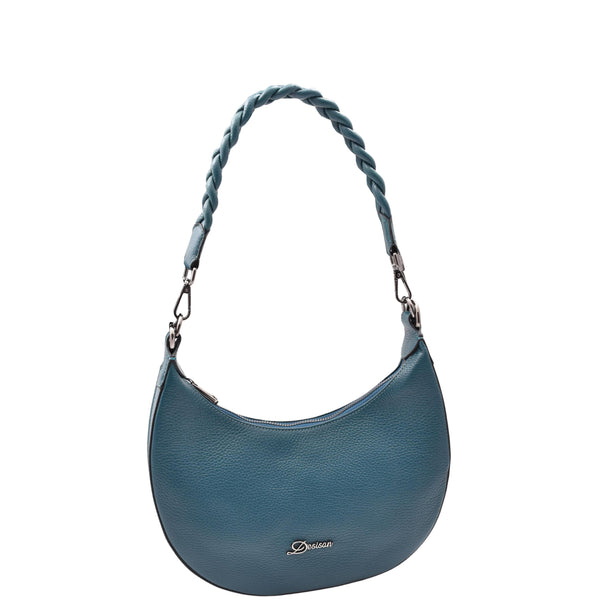 House Of Leather Womens Leather Twist Handle Strap Zip Cross Body Bag Sarah Teal