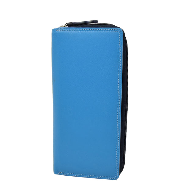 house of leather Womens Multi Colour Large Leather Purse Calgary Blue