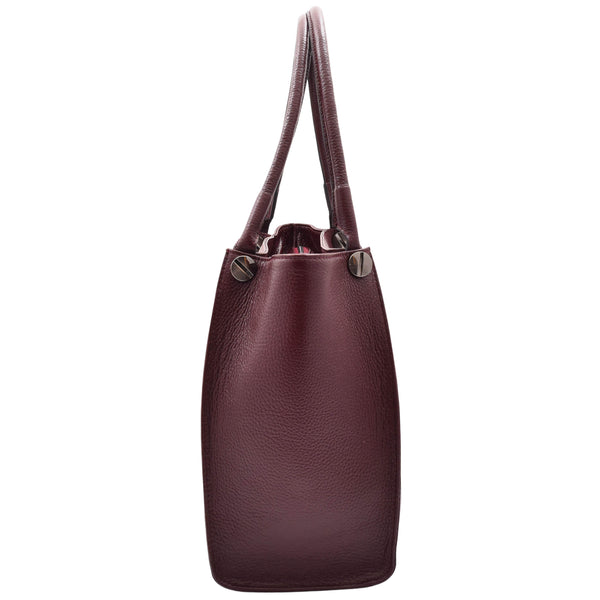 House Of Leather Womens Multi Pockets Grained Leather Shoulder Bag Large Size Grace Burgundy