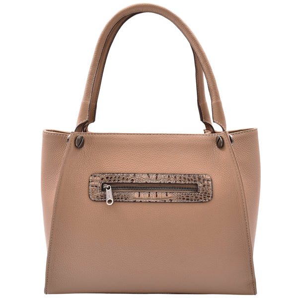 House Of Leather Womens Multi Pockets Grained Leather Shoulder Bag Large Size Grace Taupe