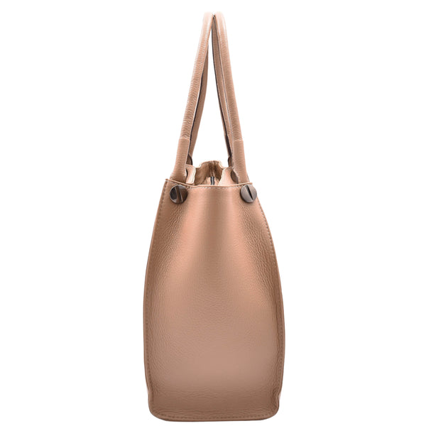 House Of Leather Womens Multi Pockets Grained Leather Shoulder Bag Large Size Grace Taupe