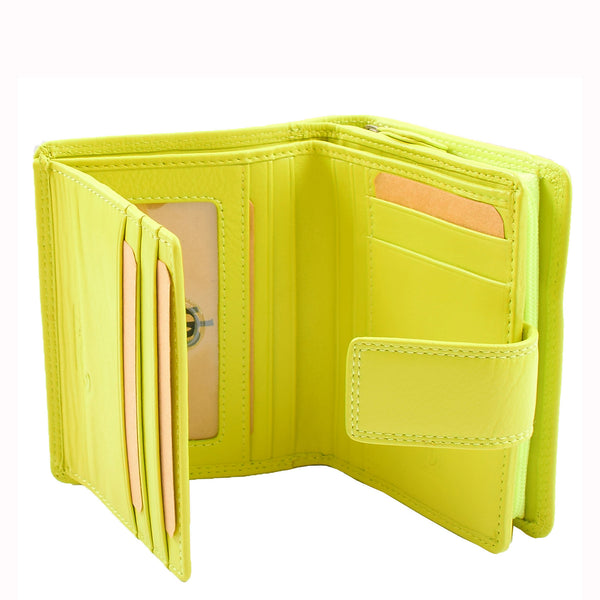 House Of Leather Womens Purse Real Soft Premium Leather Bi Fold HOL1132 Lime