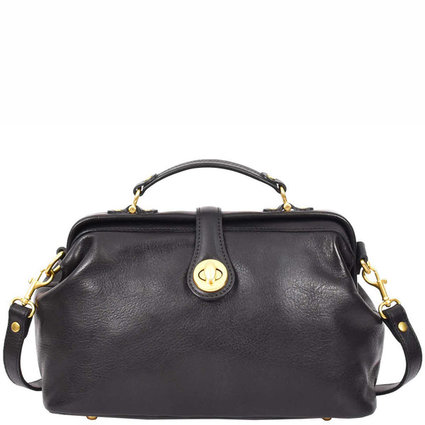 House Of Leather Womens Real Leather Bag Doctor Handbag HOL848 Black
