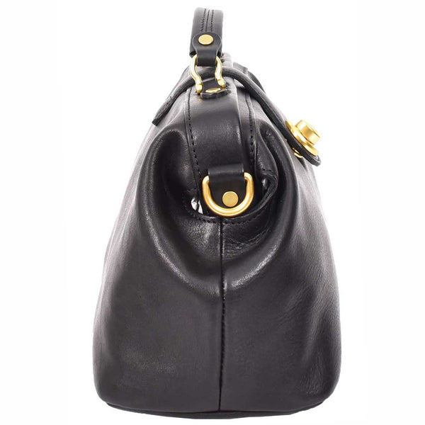 House Of Leather Womens Real Leather Bag Doctor Handbag HOL848 Black