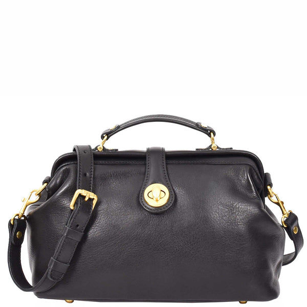 house of leather Womens Real Leather Bag Doctor Handbag HOL848 Black