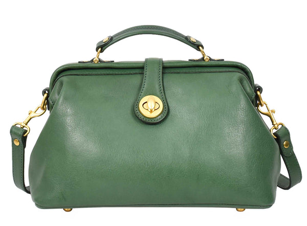 House Of Leather Womens Real Leather Bag Doctor Handbag HOL848 Green
