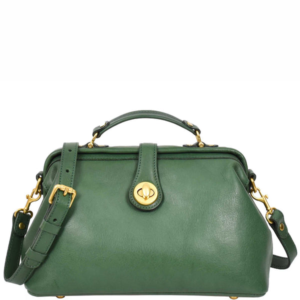 house of leather Womens Real Leather Bag Doctor Handbag HOL848 Green