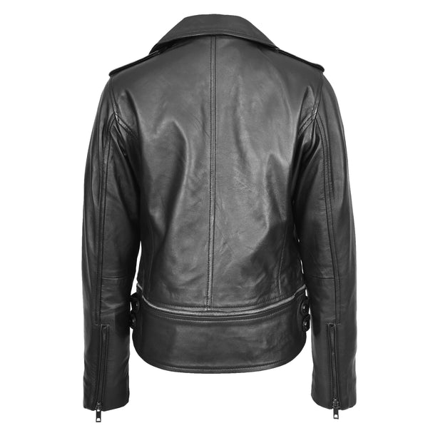 House Of Leather Womens Real Leather Biker Jacket 2-in-1 Cropped Style Bianca Black