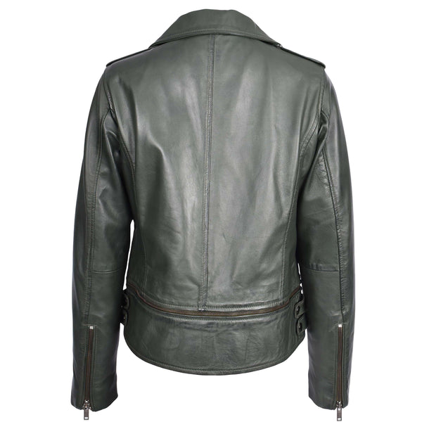 House Of Leather Womens Real Leather Biker Jacket 2-in-1 Cropped Style Bianca Green