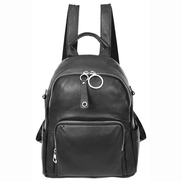 House Of Leather Womens Real Leather Casual Backpack Eliza Black