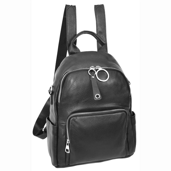 house of leather Womens Real Leather Casual Backpack Eliza Black