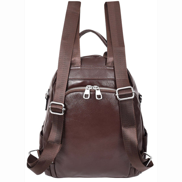 House Of Leather Womens Real Leather Casual Backpack Eliza Coffee