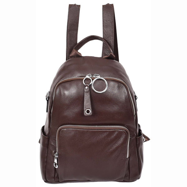 House Of Leather Womens Real Leather Casual Backpack Eliza Coffee