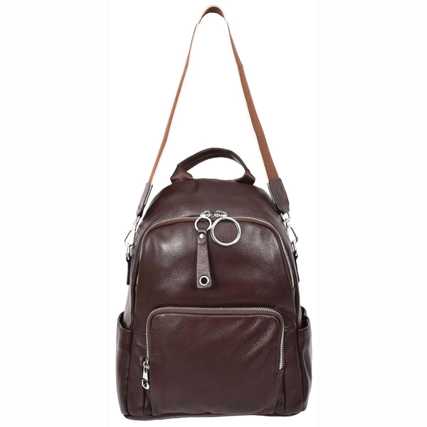 House Of Leather Womens Real Leather Casual Backpack Eliza Coffee