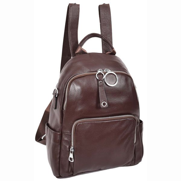house of leather Womens Real Leather Casual Backpack Eliza Coffee
