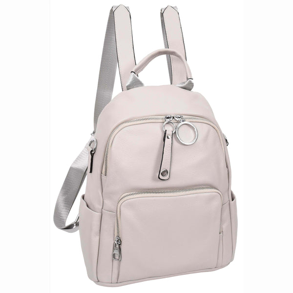 house of leather Womens Real Leather Casual Backpack Eliza Grey
