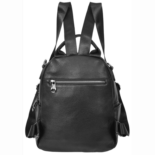 House Of Leather Womens Real Leather Casual Backpack Victoria Black