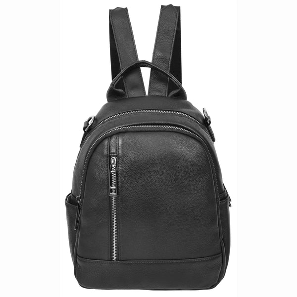 House Of Leather Womens Real Leather Casual Backpack Victoria Black
