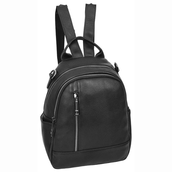 house of leather Womens Real Leather Casual Backpack Victoria Black