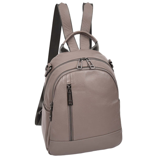 house of leather Womens Real Leather Casual Backpack Victoria Grey