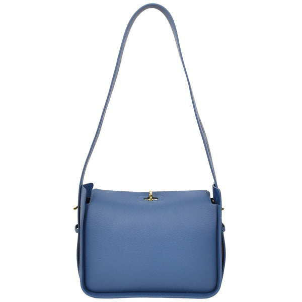 House Of Leather Womens Real Leather Classic Shoulder Bag Penelope Blue