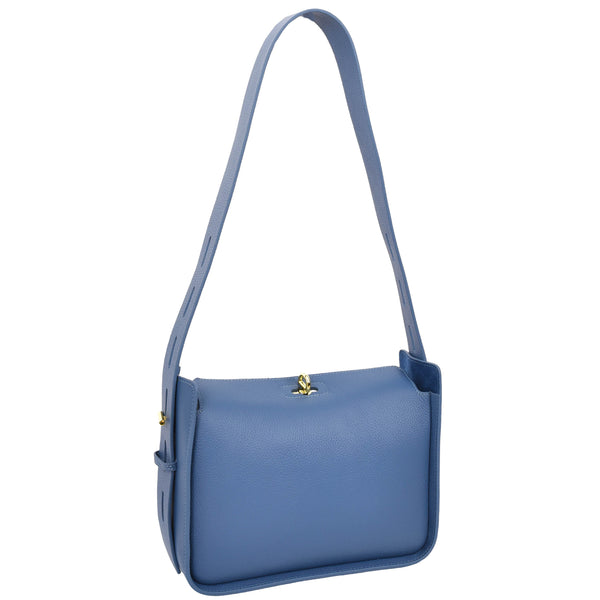 House Of Leather Womens Real Leather Classic Shoulder Bag Penelope Blue
