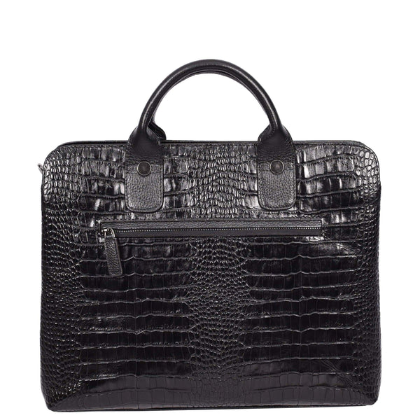 House Of Leather Womens Real Leather Croc-Print Shoulder Bag A4 Size Business Handbag Millie Black