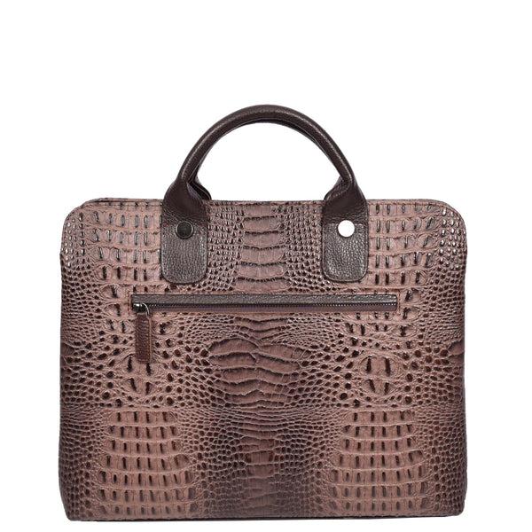 House Of Leather Womens Real Leather Croc-Print Shoulder Bag A4 Size Business Handbag Millie Brown