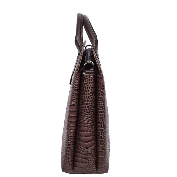 House Of Leather Womens Real Leather Croc-Print Shoulder Bag A4 Size Business Handbag Millie Brown