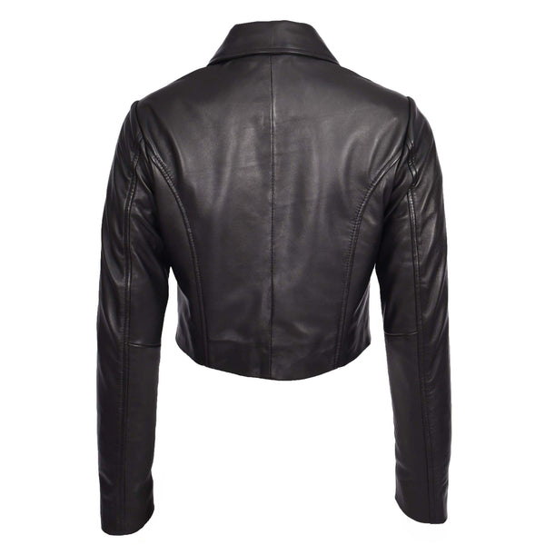 House Of Leather Womens Real Leather Cropped Bustier Bolero Jacket Cleo Black